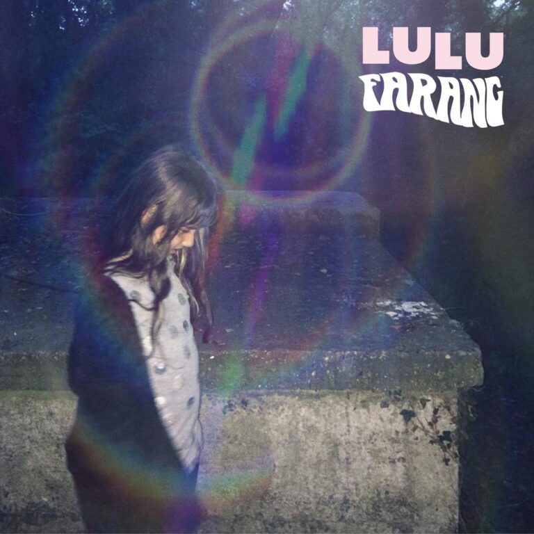 Cover art for Lulu by Farang: a girl with long dark hair looking down beside a stone wall, with a rainbow lens flare and the band name in white lettering